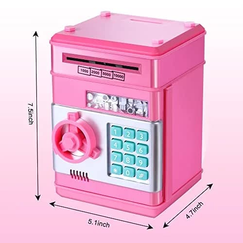 GuDoQi Pink Electronic Piggy Bank for Kids 3-10 Years | Mini ATM Money Saving Box with Password Protection thumbnail 5