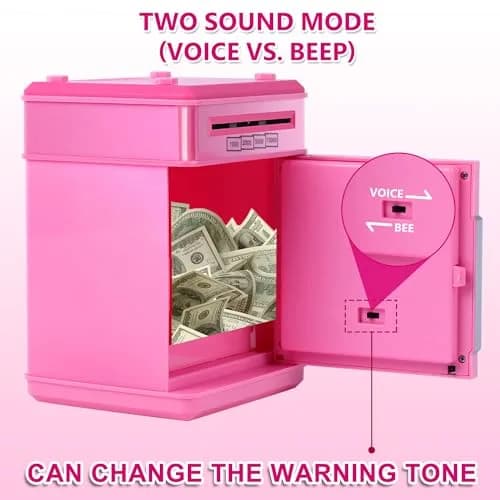 GuDoQi Pink Electronic Piggy Bank for Kids 3-10 Years | Mini ATM Money Saving Box with Password Protection thumbnail 2