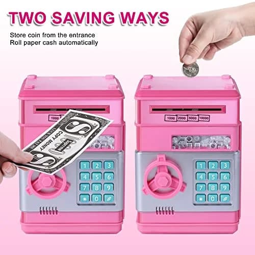 GuDoQi Pink Electronic Piggy Bank for Kids 3-10 Years | Mini ATM Money Saving Box with Password Protection thumbnail 3