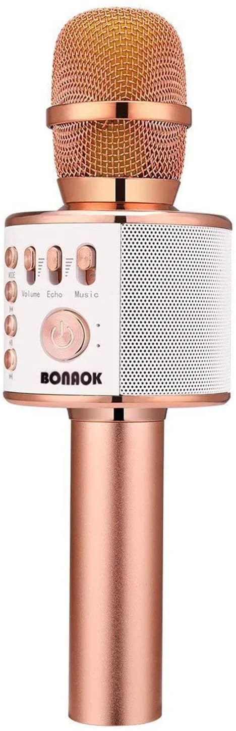 BONAOK Q37 Wireless Bluetooth Karaoke Microphone - Rose Gold | Portable Handheld Mic Speaker for Parties - main product image