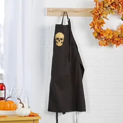 DII Happy Halloween Collection Goth Style Spooky Kitchen Apron, One Size, Gold Skull | Festive Halloween Apron for Men & Women thumbnail 4
