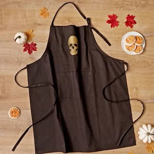 DII Happy Halloween Collection Goth Style Spooky Kitchen Apron, One Size, Gold Skull | Festive Halloween Apron for Men & Women thumbnail 6