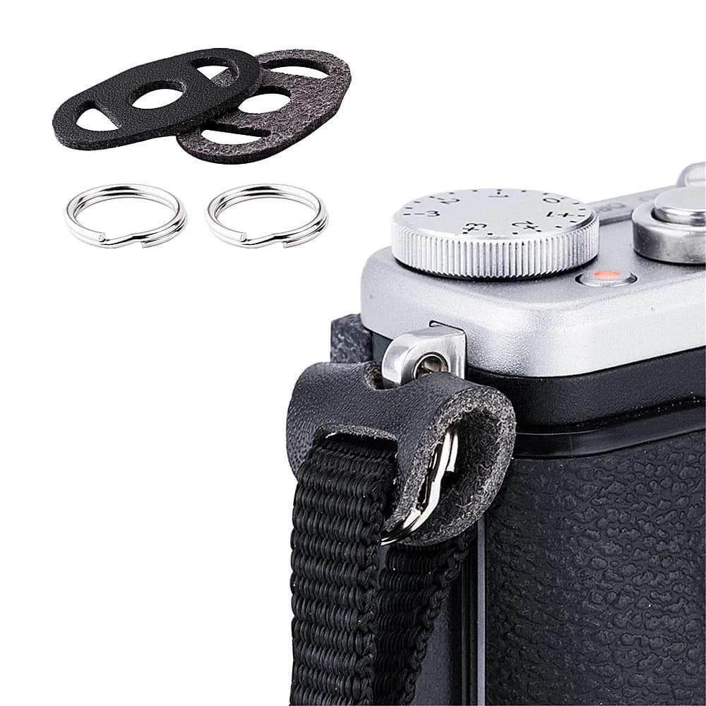 JJC Camera Strap Eyelet Lug Split O Ring Adapter & Leather Cover for Camera | Fits Most Straps ≤ 12mm Wide - main product image