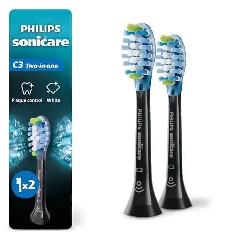 Philips Sonicare C3 Two-in-One Replacement Toothbrush Heads Black 2 Count | Deep Clean & Stain Removal thumbnail 1