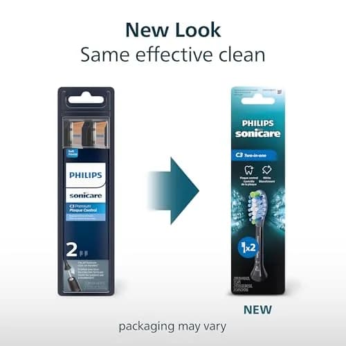 Philips Sonicare C3 Two-in-One Replacement Toothbrush Heads Black 2 Count | Deep Clean & Stain Removal thumbnail 2