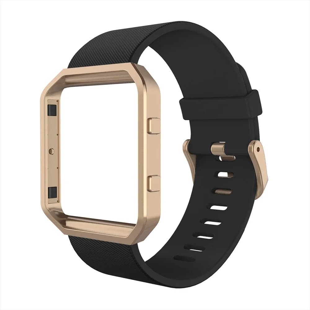 Simpeak Sport Band Compatible with Fitbit Blaze Small (24mm) | Black Band + Rose Gold Frame — Small
