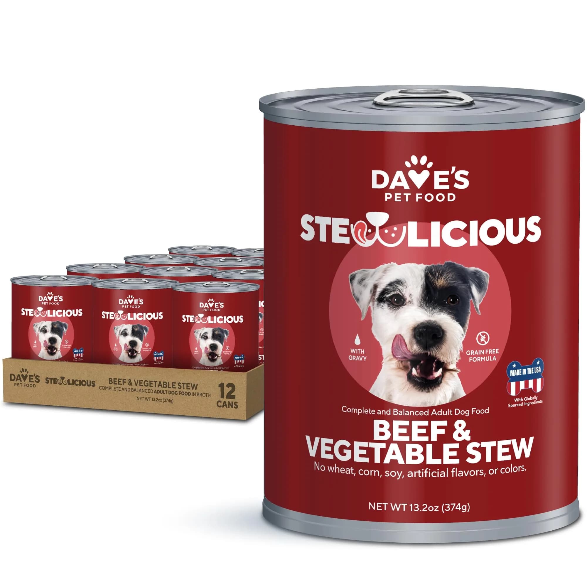 Dave's Pet Food Grain Free Wet Dog Food, Beef & Vegetable, 13.2 oz | High Protein, Grain-Free Nutrition - main product image