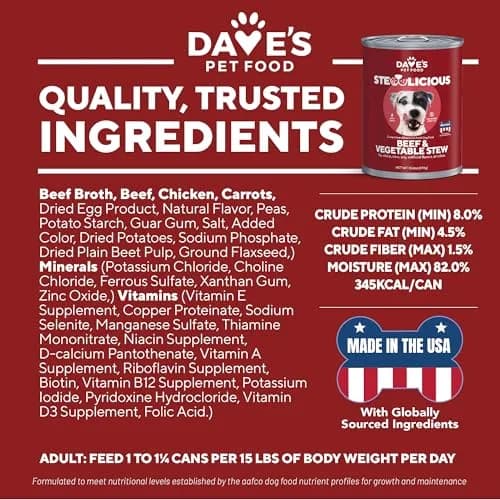 Dave's Pet Food Grain Free Wet Dog Food, Beef & Vegetable, 13.2 oz | High Protein, Grain-Free Nutrition thumbnail 6