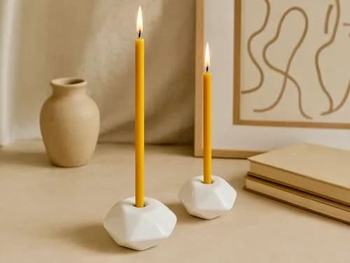 Votprof Set of 2 Small White Ceramic Candleholders for Votprof Slim Taper Candles | Durable, Modern Design thumbnail 4