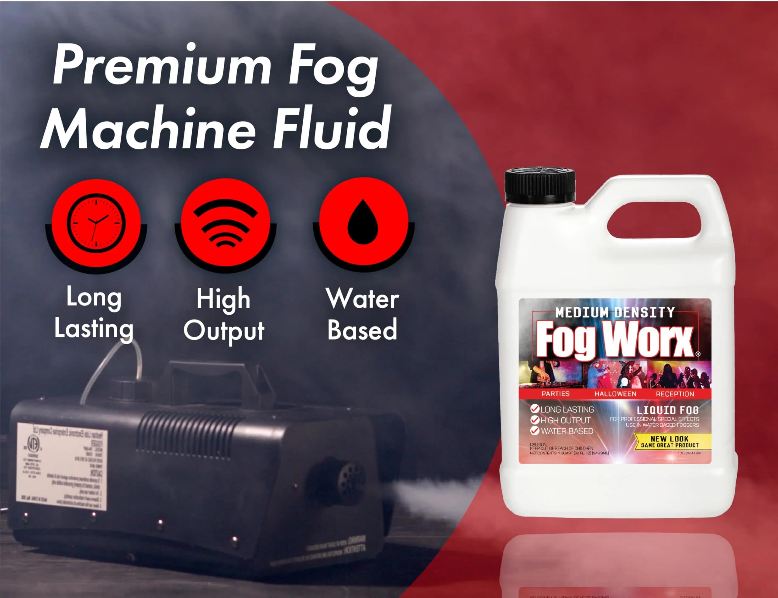 Fog Worx Fog Juice 1.89 L (64 oz) | Premium Water-Based Fog Machine Fluid for Medium Density Fog — Quart thumbnail 3