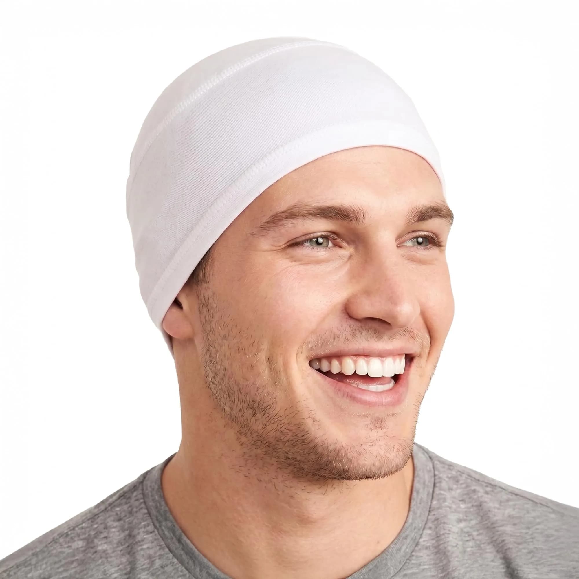 Tough Headwear Black Skull Cap Beanie - Helmet Liner for Men & Women - UPF 50+ Sun Protection - Fits 55.9-61.6 cm — White