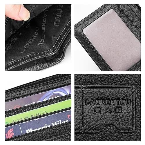 LAORENTOU Genuine Leather Bifold Wallet for Men with Zipper Coin Pocket & ID Window | 11cm x 9.5cm x 2cm thumbnail 3