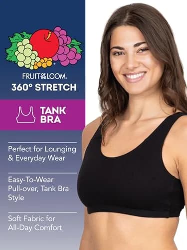 Fruit of the Loom Womens Built Up Tank Style Sports Bra | Cotton Support & Comfort thumbnail 2