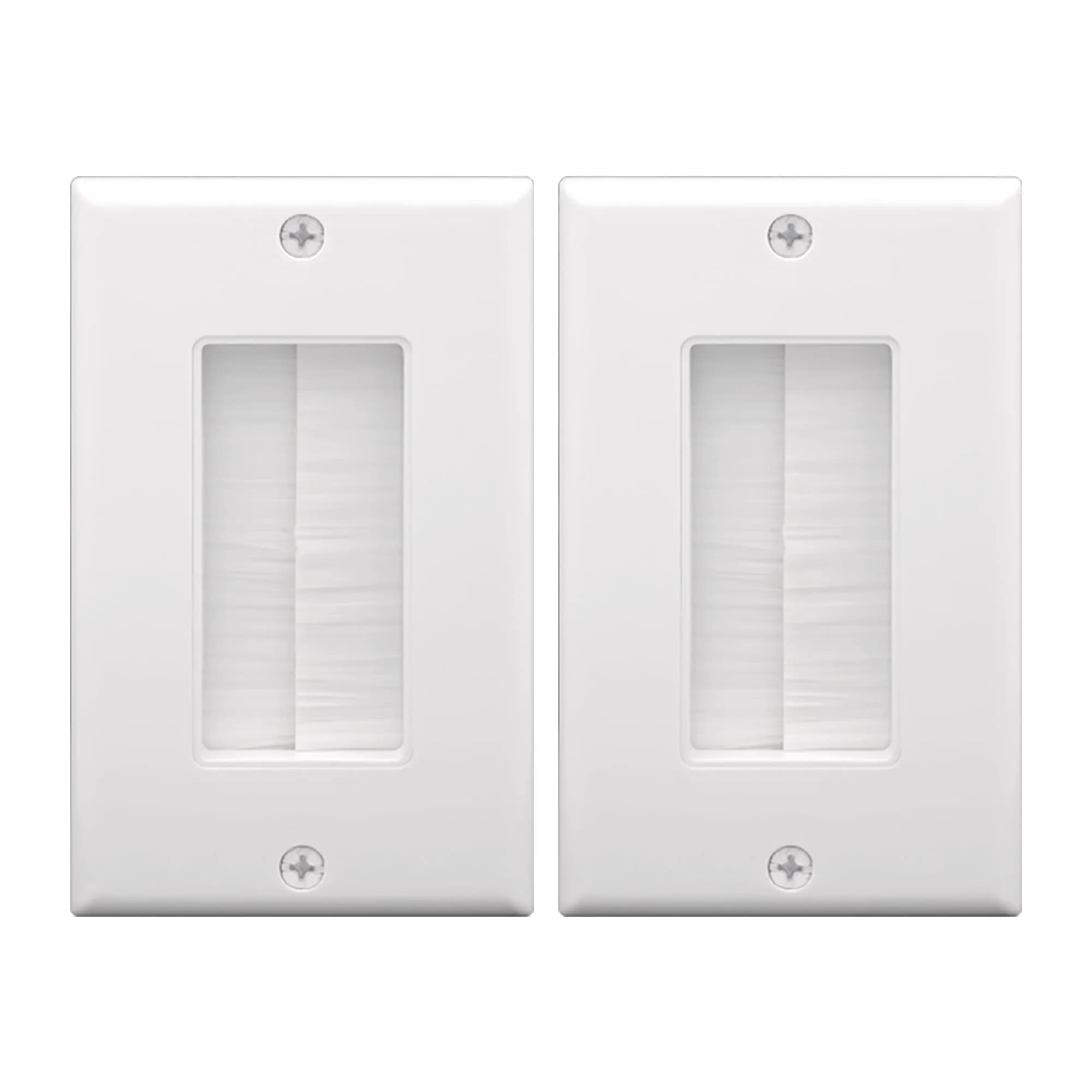 VCE Brush Wall Plate for Low Voltage Cables, Black, 2-Pack | Single Gang Decorator Cover for TV Mounts — White