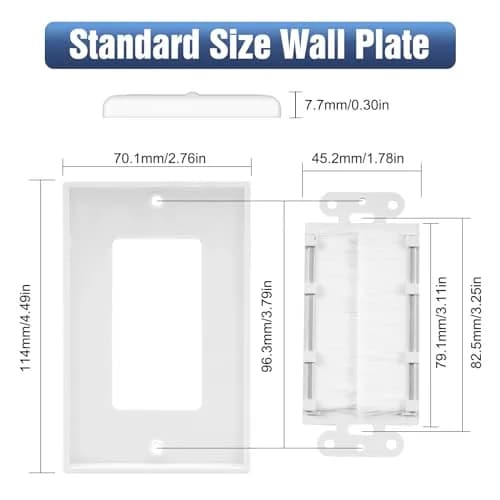 VCE White Decorator Brush Wall Plate for Low Voltage Cables, Single Gang 2-Pack | Clean Cable Management for Wall-Mounted TVs thumbnail 4