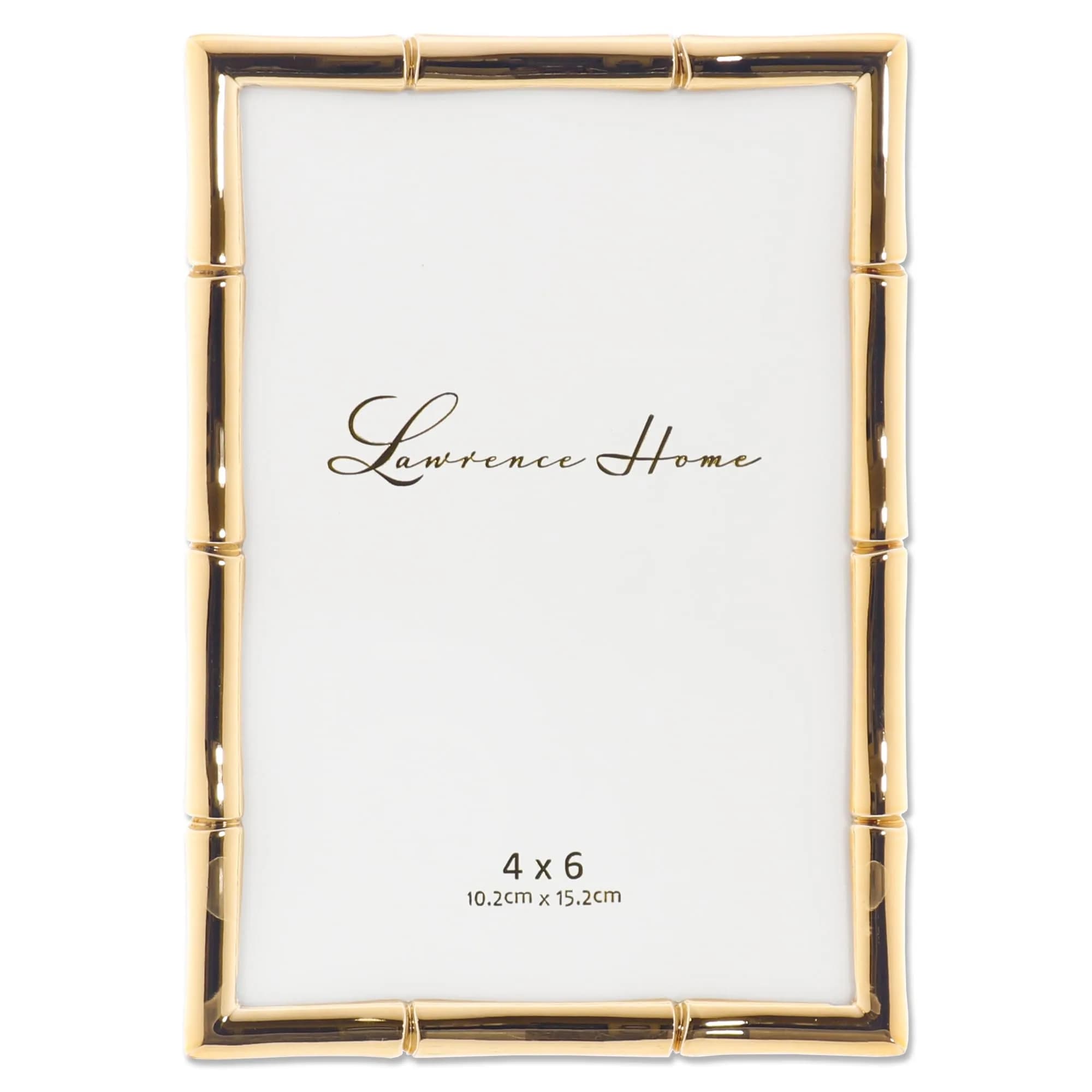 Lawrence 712246 4x6 Gold Metal Picture Frame with Bamboo Design | Elegant Wall & Tabletop Decor