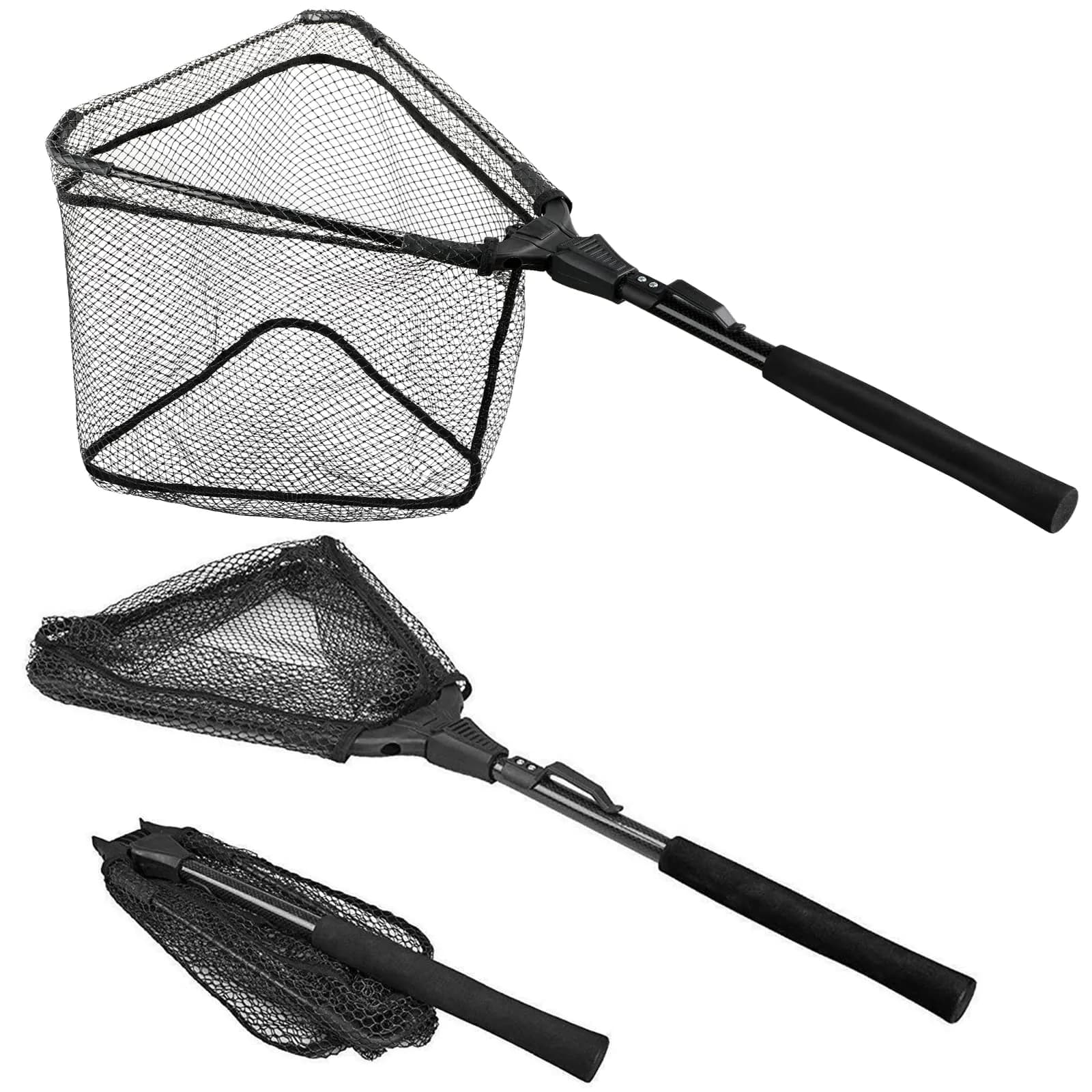 PLUSINNO 20"/52 cm Hoop Size 3 Section Telescopic Fishing Net 59" Extend Length | Catch and Release Net for Bass Trout Salmon - main product image