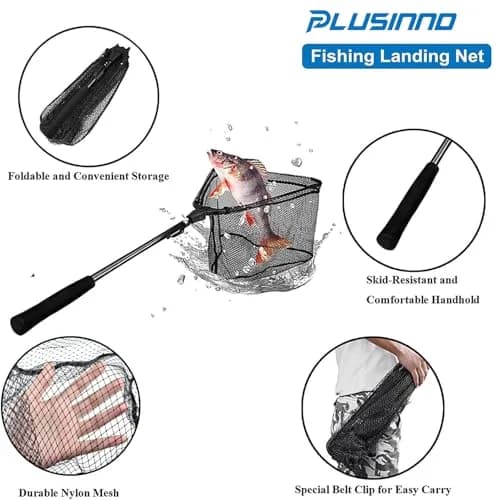 PLUSINNO 20"/52 cm Hoop Size 3 Section Telescopic Fishing Net 59" Extend Length | Catch and Release Net for Bass Trout Salmon thumbnail 5