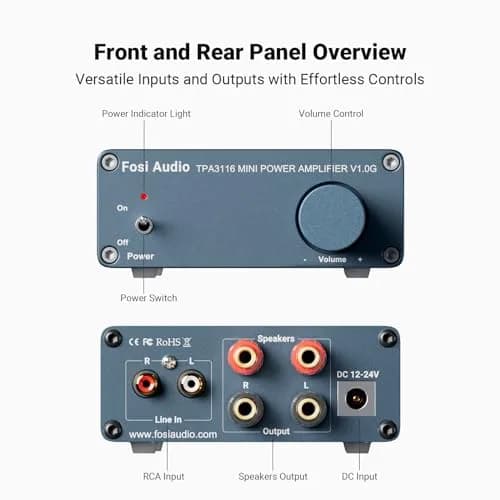 Fosi Audio V1.0G 2 Channel Class D Mini Stereo Amplifier 50W x 2 | Efficient Home & Professional Audio thumbnail 6