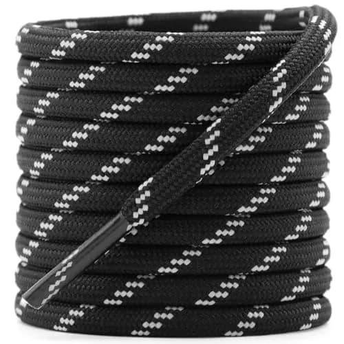 DELELE Round Work Boot Laces 63 Inch (160cm) Black White | 2 Pairs Heavy Duty Polyester Shoelaces thumbnail 1