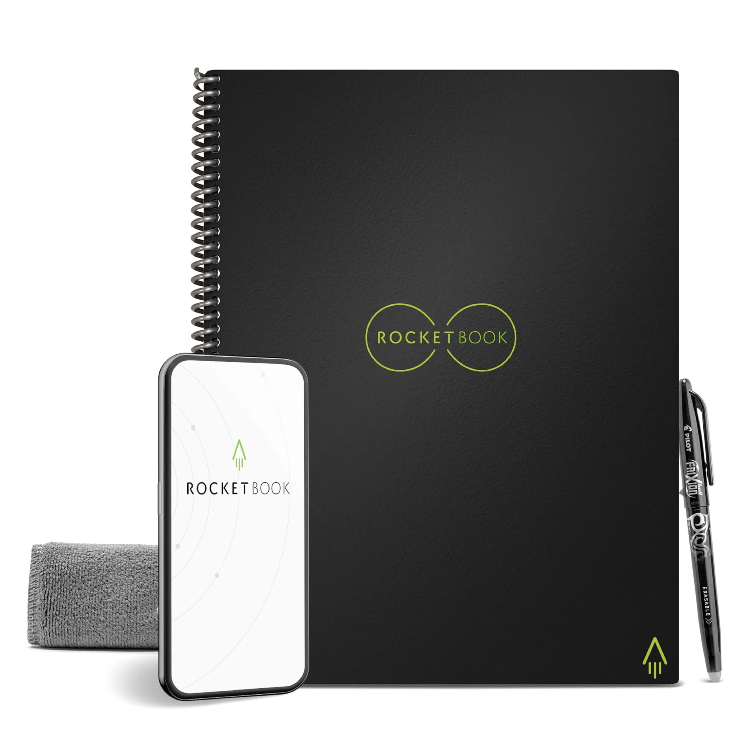 Rocketbook Core Reusable Spiral Notebook, Classic Letter Size 8.5x11, Navy Blue - Dotted Pages — Black / Notebook / Classic Letter