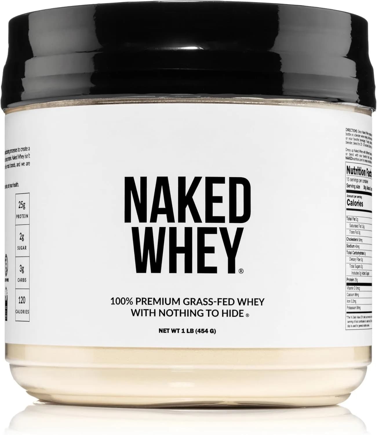NAKED Whey Protein Powder 1 lb (454 g) | Grass-Fed, NSF Certified, 25g Protein Per Serving — Unflavored