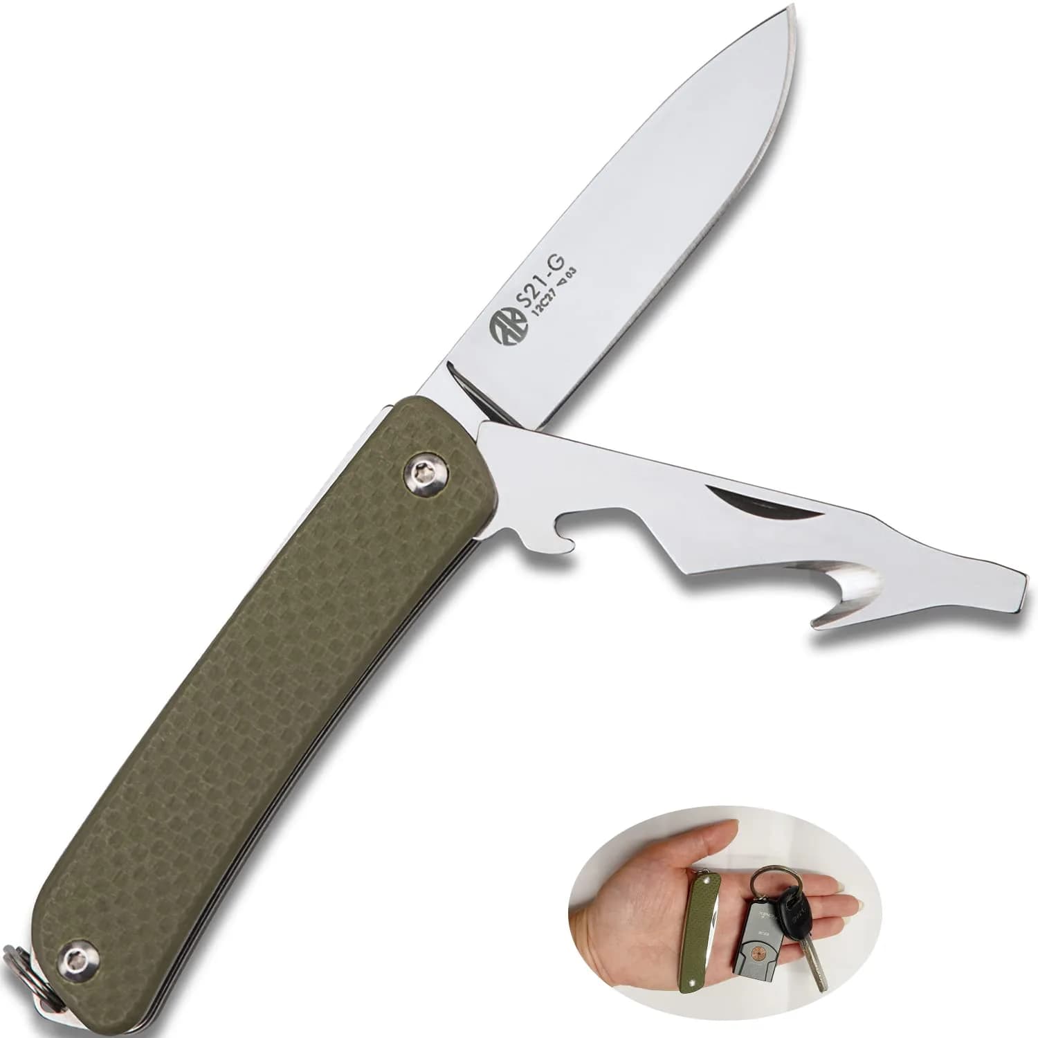 Ruike Small Keychain Knife for Men,Women Gifts,5 in1 Multitool, 12C27 Steel,Mini EDC Tactical Folding Pocket Knives Camping Key Tool,Multifunction,Scissors,Screwdriver,Bottle Opener,Cute Outdoor Gear | Compact & Multifunctional