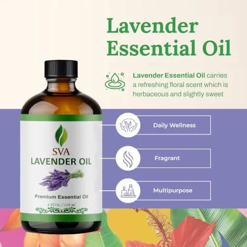 SVA ORGANICS Organic Lavender Essential Oil 4 Fl Oz (118 mL) - Pure & Natural Aromatherapy thumbnail 2