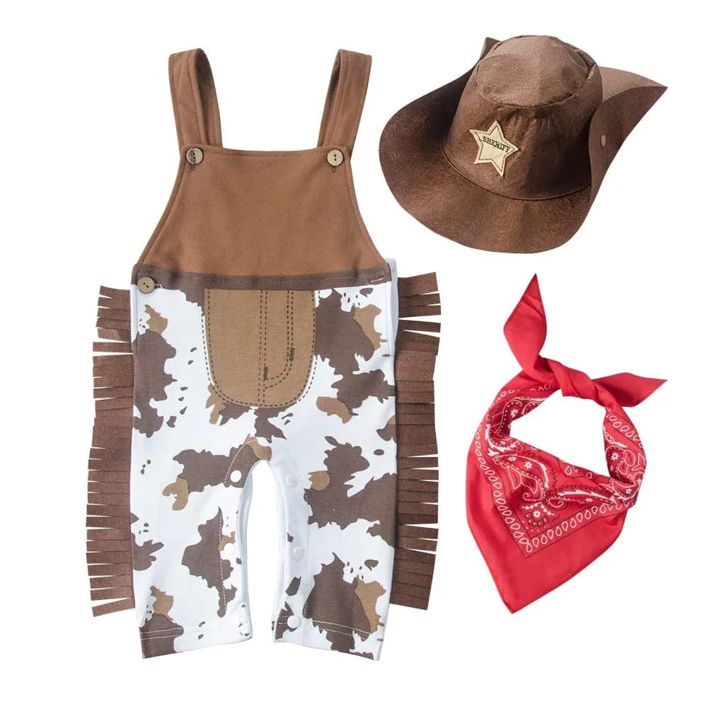 LXKIKMM Baby Cowboy Cowgirl Outfit Rodeo Halloween Costume, 3-6 Months | 4-Piece Western Romper Set - main product image