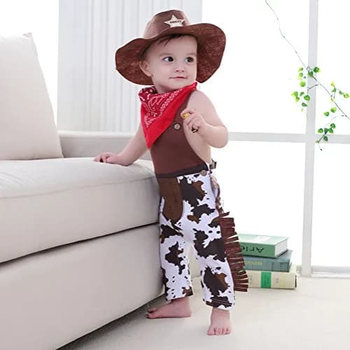 LXKIKMM Baby Cowboy Cowgirl Outfit Rodeo Halloween Costume, 3-6 Months | 4-Piece Western Romper Set thumbnail 2
