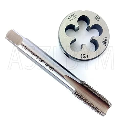 ASZLBYM 9/16-18 UNF Tap and Die Set 4 Flutes HSS Bottom Taper Right Hand Thread | Heavy Duty Threading Tools thumbnail 2