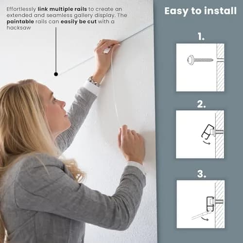 Stas Picture Hanging Systems Cliprail Pro Set - Heavy Duty Aluminum Rail 9.84 ft | Elegant Gallery Kit for Home & Museum thumbnail 4