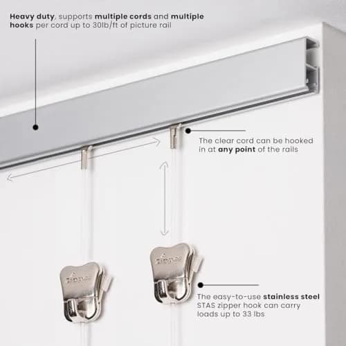 Stas Picture Hanging Systems Cliprail Pro Set - Heavy Duty Aluminum Rail 9.84 ft | Elegant Gallery Kit for Home & Museum thumbnail 2