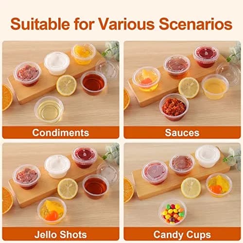 TashiBox 200 Pack of 2-Ounce Disposable Plastic Jello Shot Cups with Lids | Clear, Leak Proof, Food Grade thumbnail 6