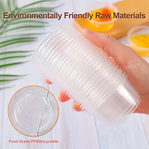 TashiBox 200 Pack of 2-Ounce Disposable Plastic Jello Shot Cups with Lids | Clear, Leak Proof, Food Grade thumbnail 3