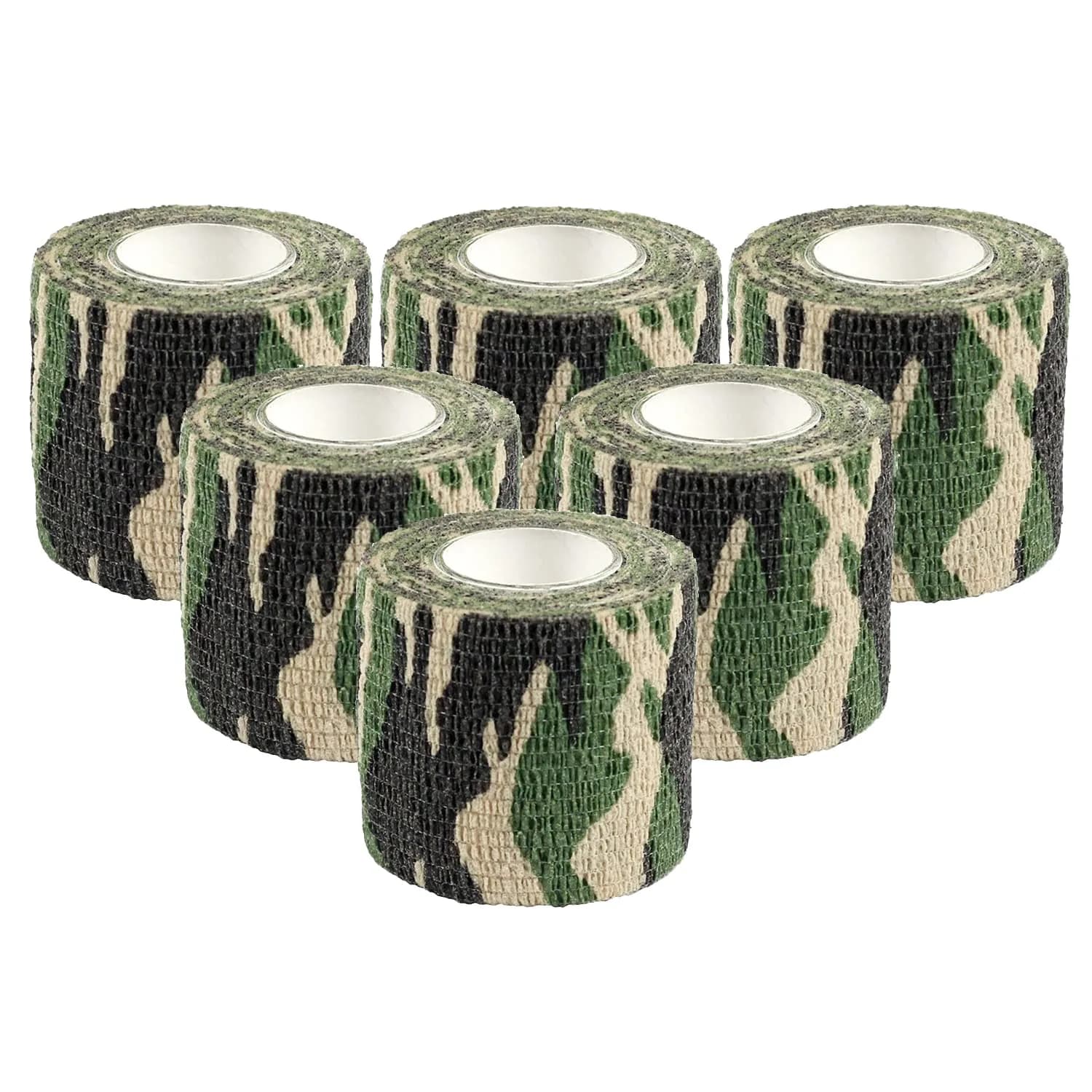 EAmber Camo Wrap Tape 5cm x 4.5m (4 Rolls) | Self-Adhesive, Reusable Concealment for Hunting Gear — Woodland Camo