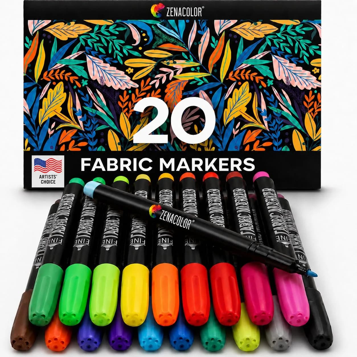 Zenacolor 40 Fabric Markers Pens Set - Non-Toxic, Permanent Ink, Fine Tip | Water-Based, Fade-Resistant — Single Tip