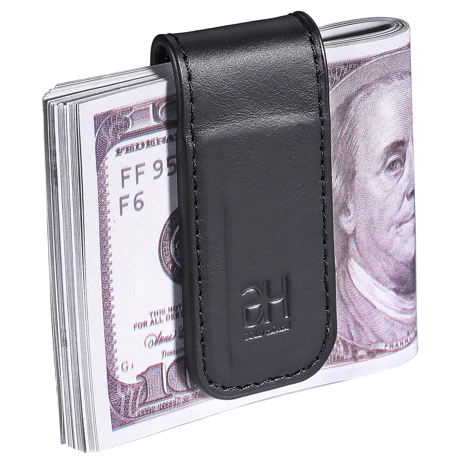 GH GOLD HORSE Slim Magnetic Money Clip Genuine Leather Business Card Holder for Men | 7 cm (2.75 in) — Black