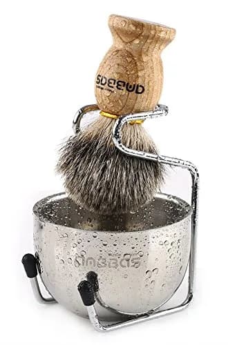 Anbbas Badger Hair Shaving Brush with Wooden Handle, Stand & Bowl | Traditional Wet Shave Set thumbnail 1
