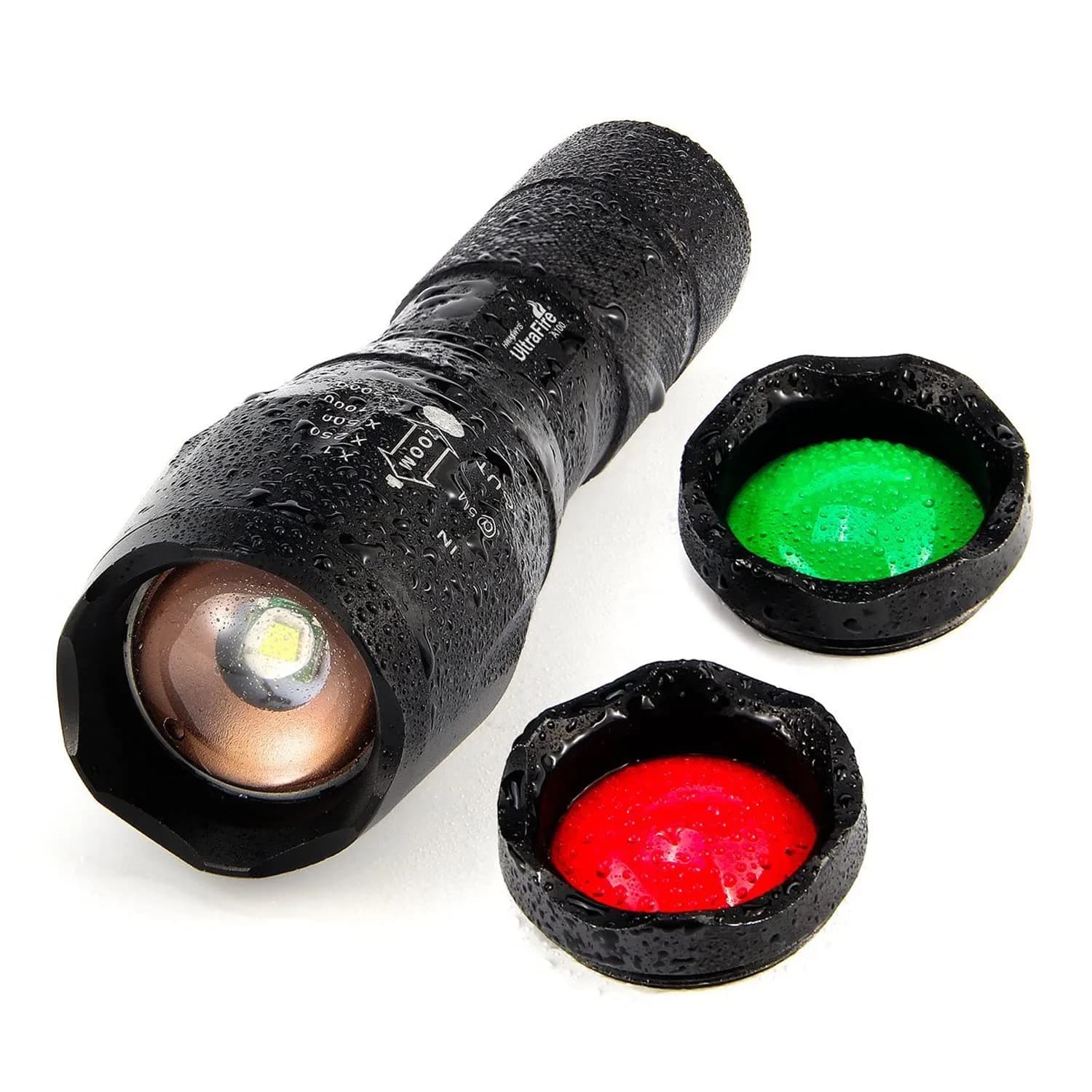 ULTRAFIRE A100 Tactical LED Flashlight 800 Lumens | Focusable, Interchangeable Lenses, Magnetic Base, Weather-Resistant — Black