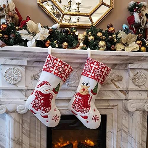 WEWILL Classic Christmas Stockings Set of 2 Elk, Snowman 17 inch | Festive Holiday Decor thumbnail 2