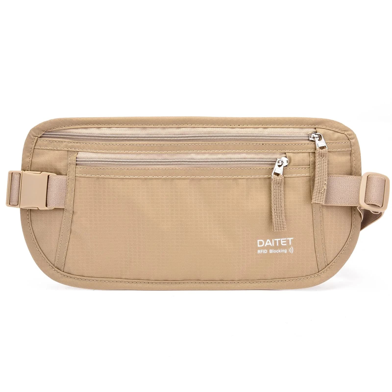 DAITET RFID Blocking Money Belt Passport Holder with Hidden Travel Wallet & Fanny Pack (Beige, 11.2" x 5.5")