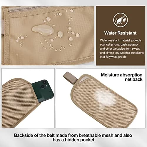 DAITET RFID Blocking Money Belt Passport Holder with Hidden Travel Wallet & Fanny Pack (Beige, 11.2" x 5.5") thumbnail 3