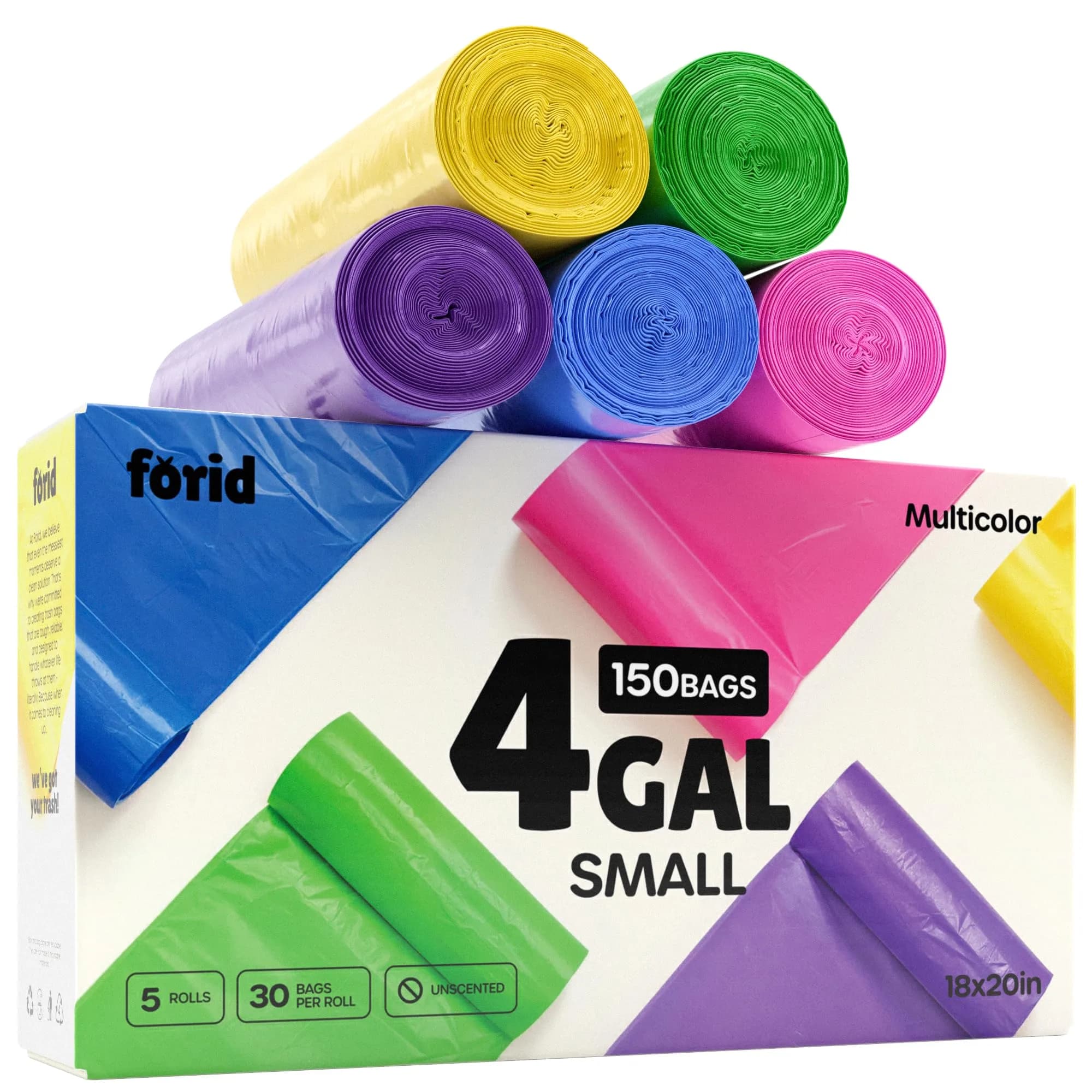 FORID 2.6 Gallon Colored Trash Bags | Extra Thick, Odorless, Multi-Colored, 150 Bags — Multicolor