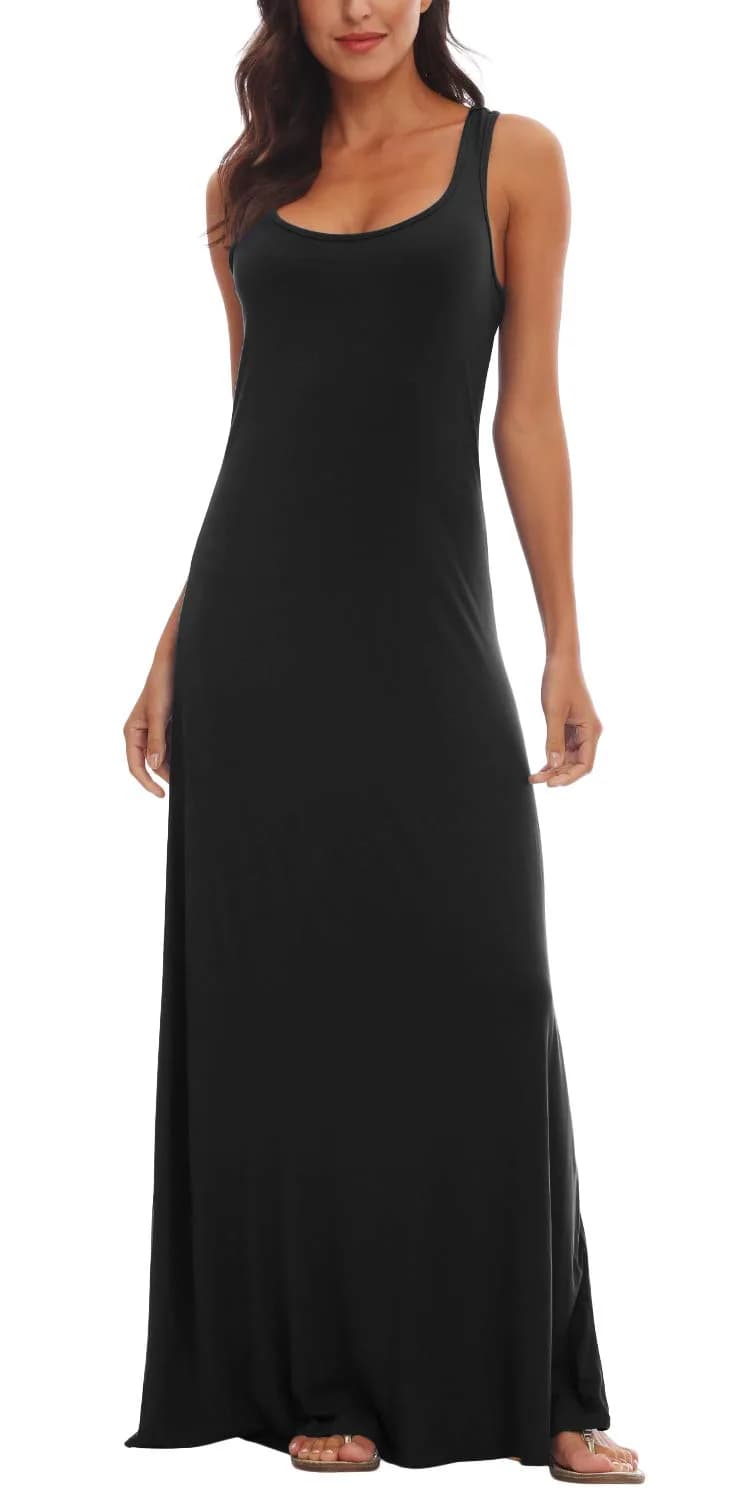 Urban CoCo Women's Scoop Neck Solid Sleeveless Maxi Dress 95% Polyester 5% Spandex | Casual Summer Beach Wear