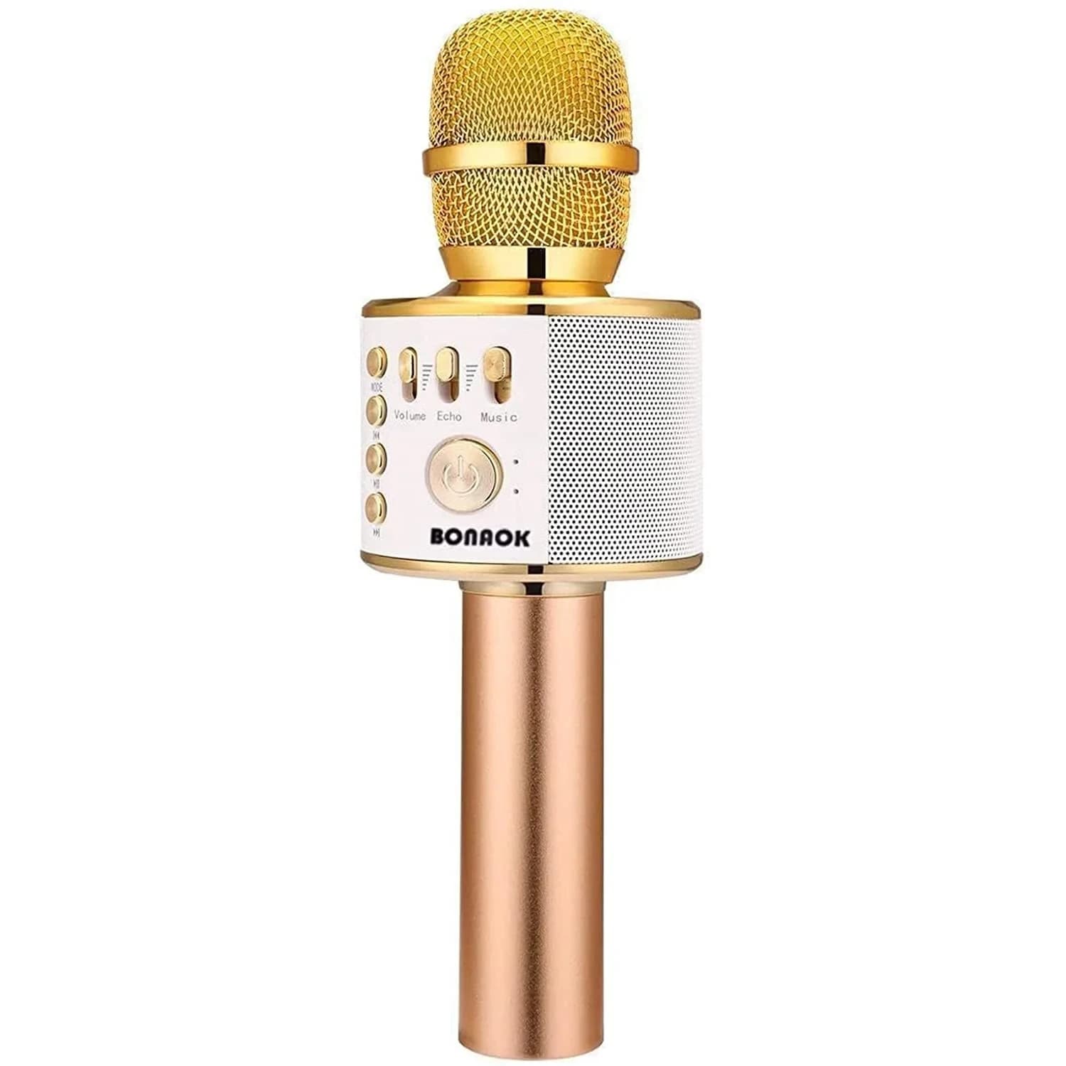 BONAOK Wireless Bluetooth Karaoke Microphone Q37 Black | Portable Handheld Mic Speaker for Smartphones & Parties — Gold
