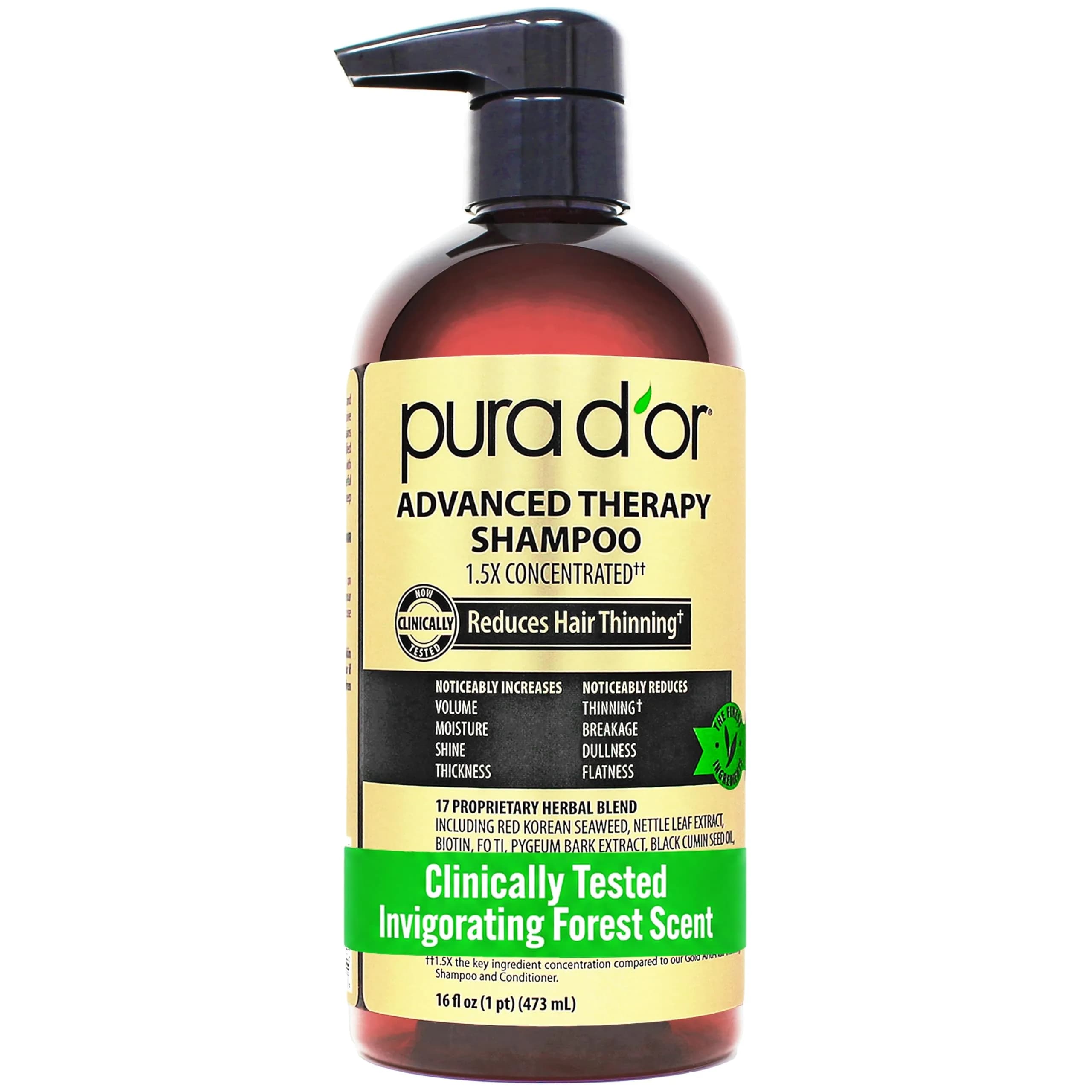 PURA D'OR Advanced Therapy Shampoo & Conditioner 473ml (16 Fl Oz) | Reduces Hair Thinning & Increases Volume