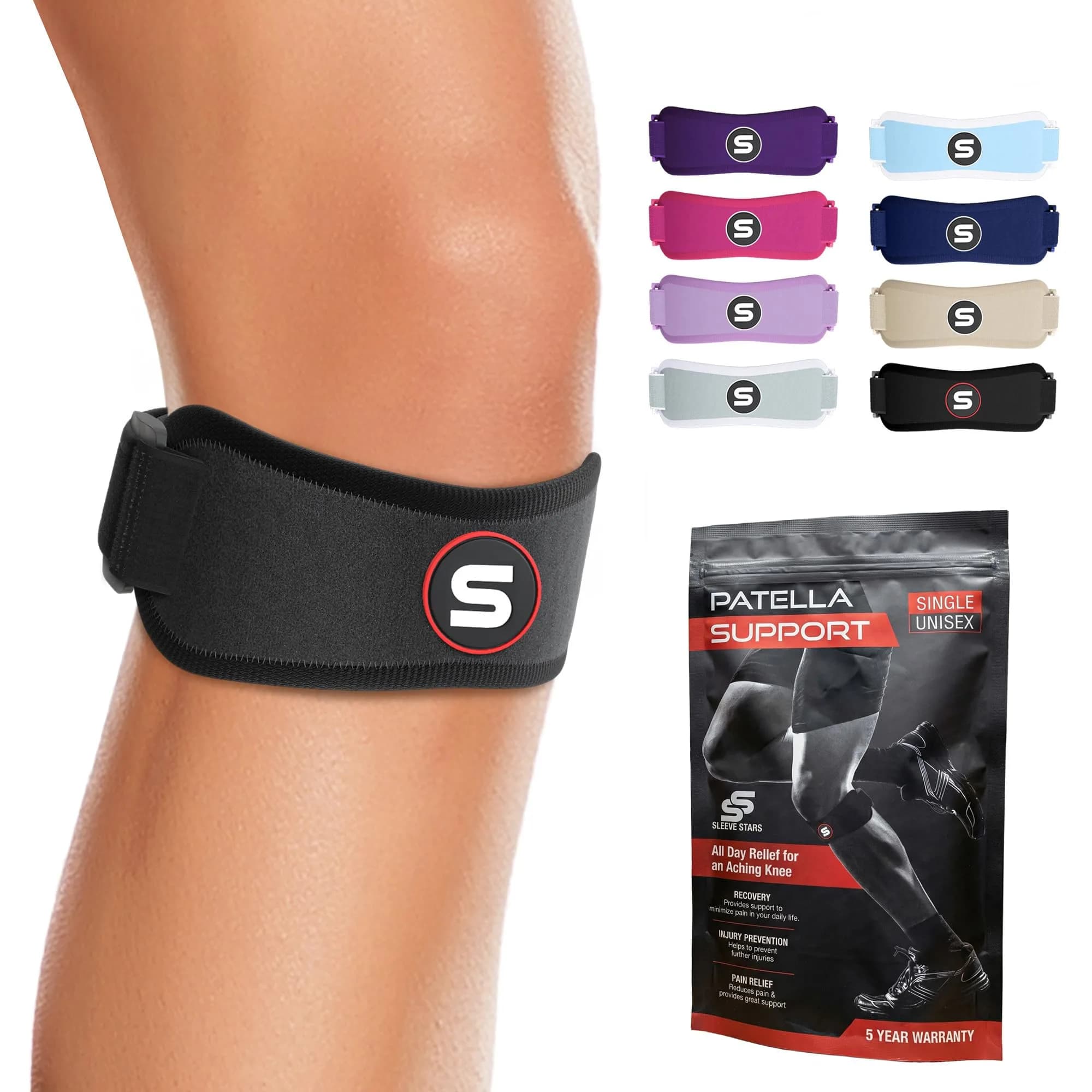 Sleeve Stars Patellar Tendon Support Strap Osgood Schlatter Knee Brace for Youth, Women & Men, Black | Adjustable Fit for Pain Relief - main product image