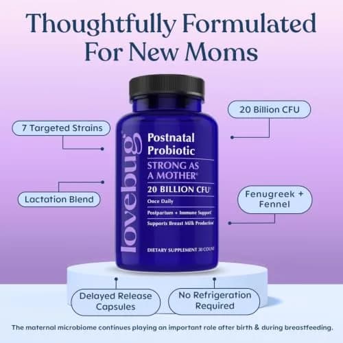 LOVEBUG Postnatal Probiotic & Lactation Blend for Breastfeeding, 30 Count | Supports Milk Supply & Gut Health thumbnail 4