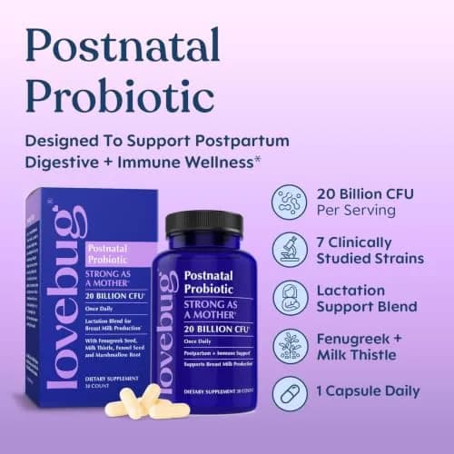 LOVEBUG Postnatal Probiotic & Lactation Blend for Breastfeeding, 30 Count | Supports Milk Supply & Gut Health thumbnail 2